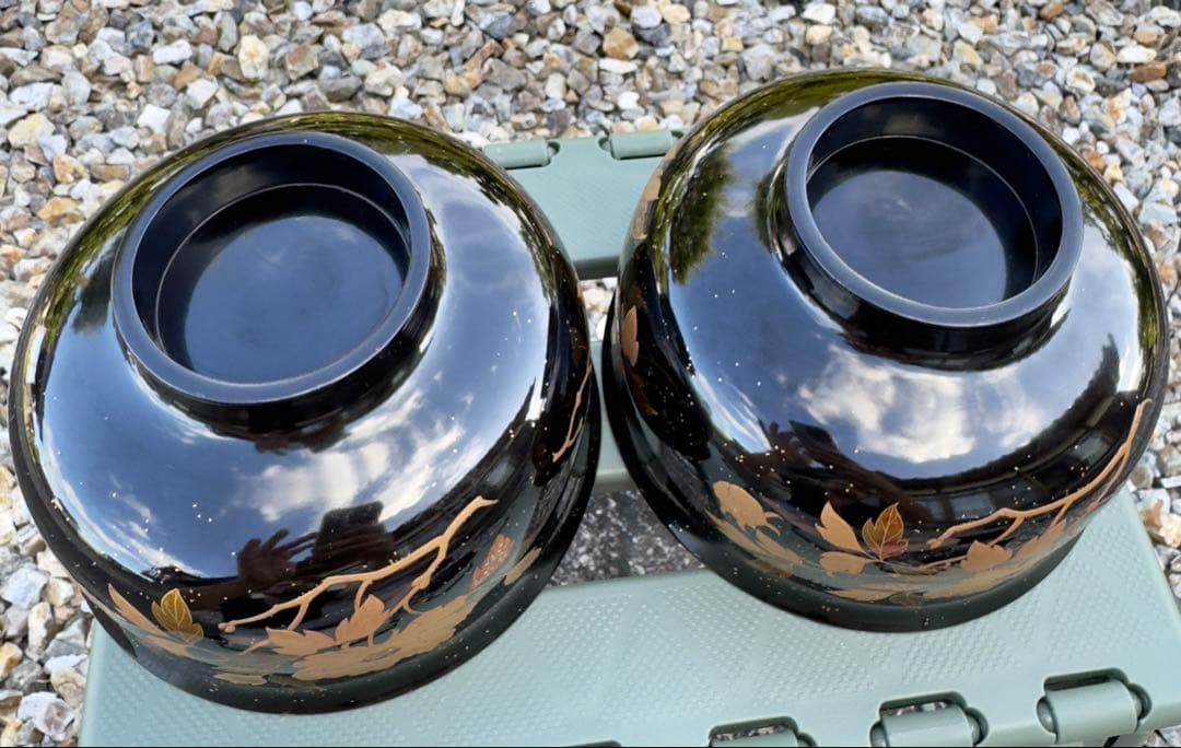 美品　漆塗り　会津塗り　茶碗　龍2客セット