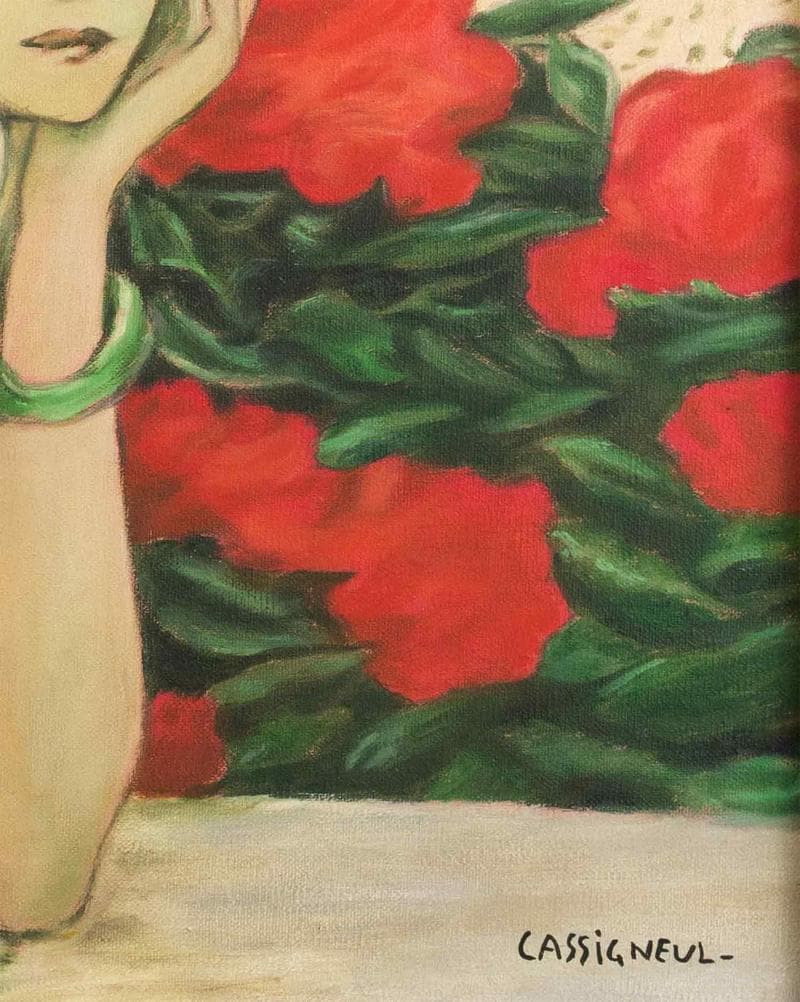 カシニョール　油彩　肉筆『婦人像』表と裏サイン　鑑定書　F8号　額装　b810