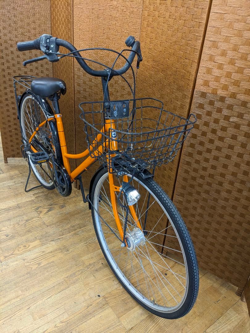 U095 普通自転車　27インチ 6段変速 LEDオートライト オレンジ
