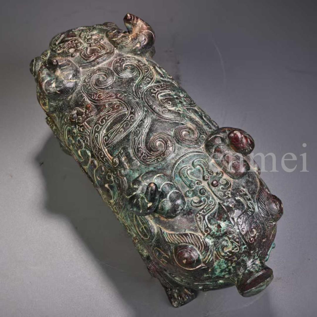中国古美術・珍品旧藏・青銅器 豚形 食盒 蓋物 香炉 彫刻文様・置物・風水開運