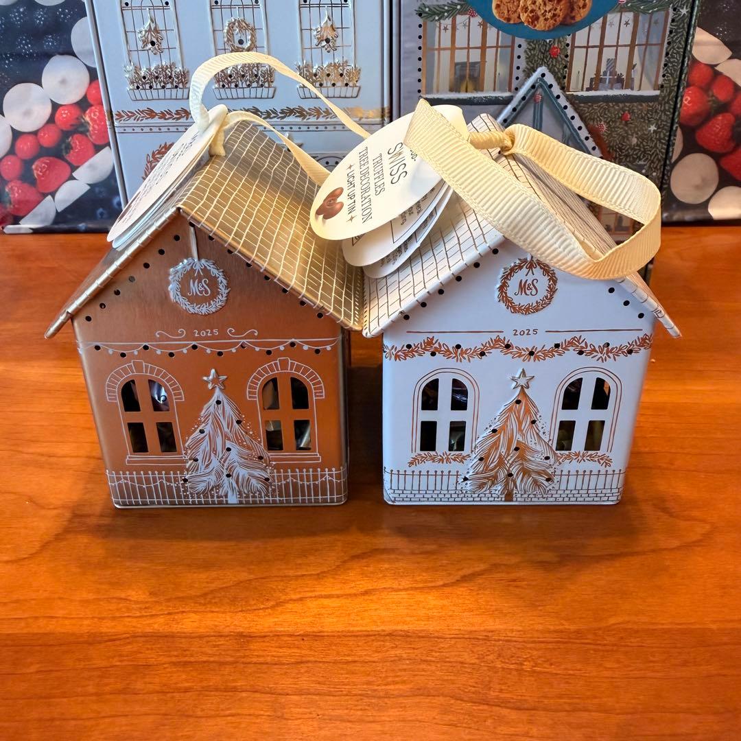 藍夕　金白大小クリスマス缶セット