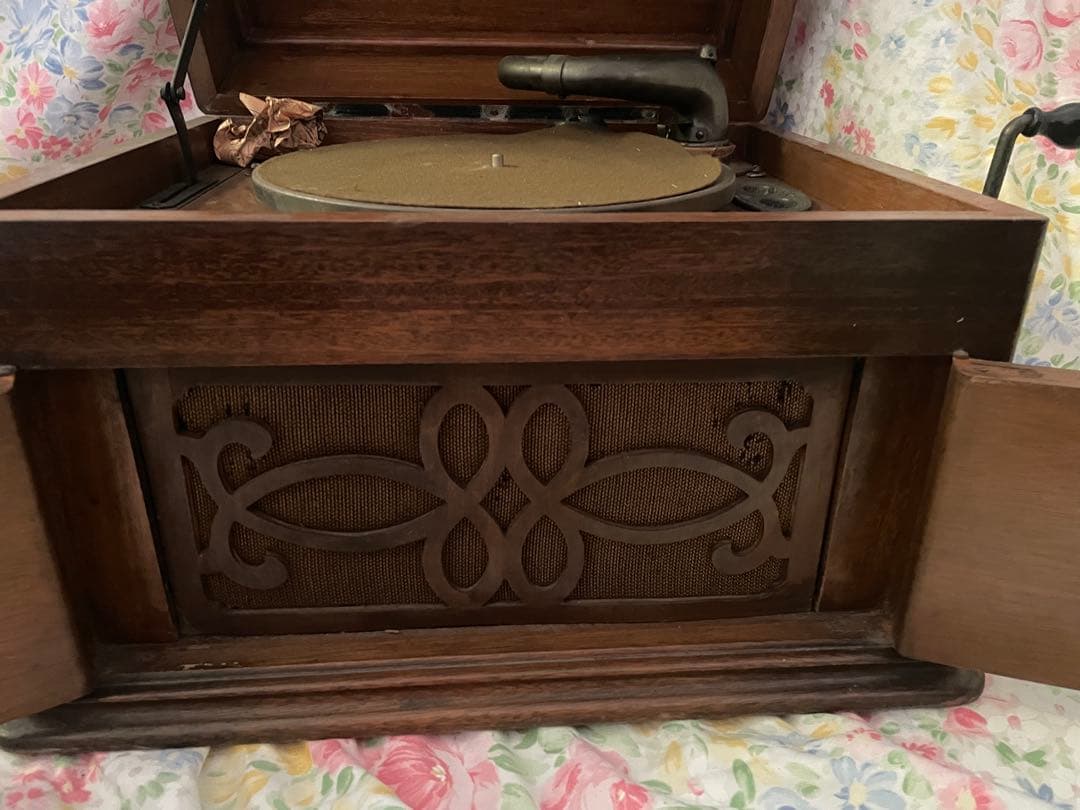 ZEPPELIN 手巻き蓄音機 木製キャビネット 昭和初期 アンティーク 現状品
