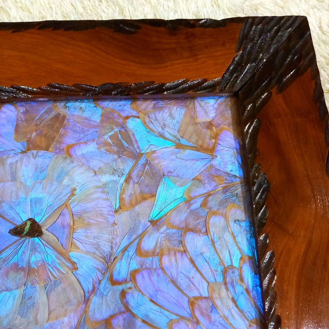 希少 羽根細工 モルフォ蝶◆蝶羽画 絵画 木製額