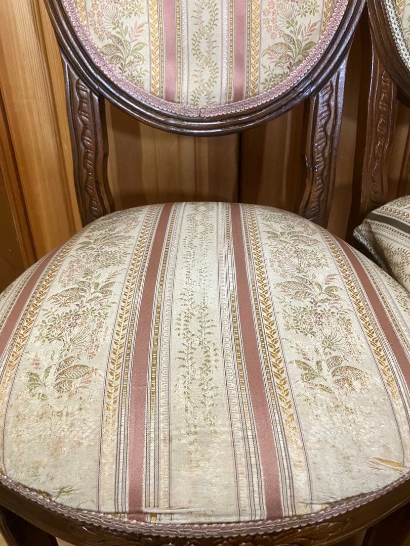 【ペア】フレンチアンティーク調チェア　ルイ16世様式　猫脚　クラシック花柄張り