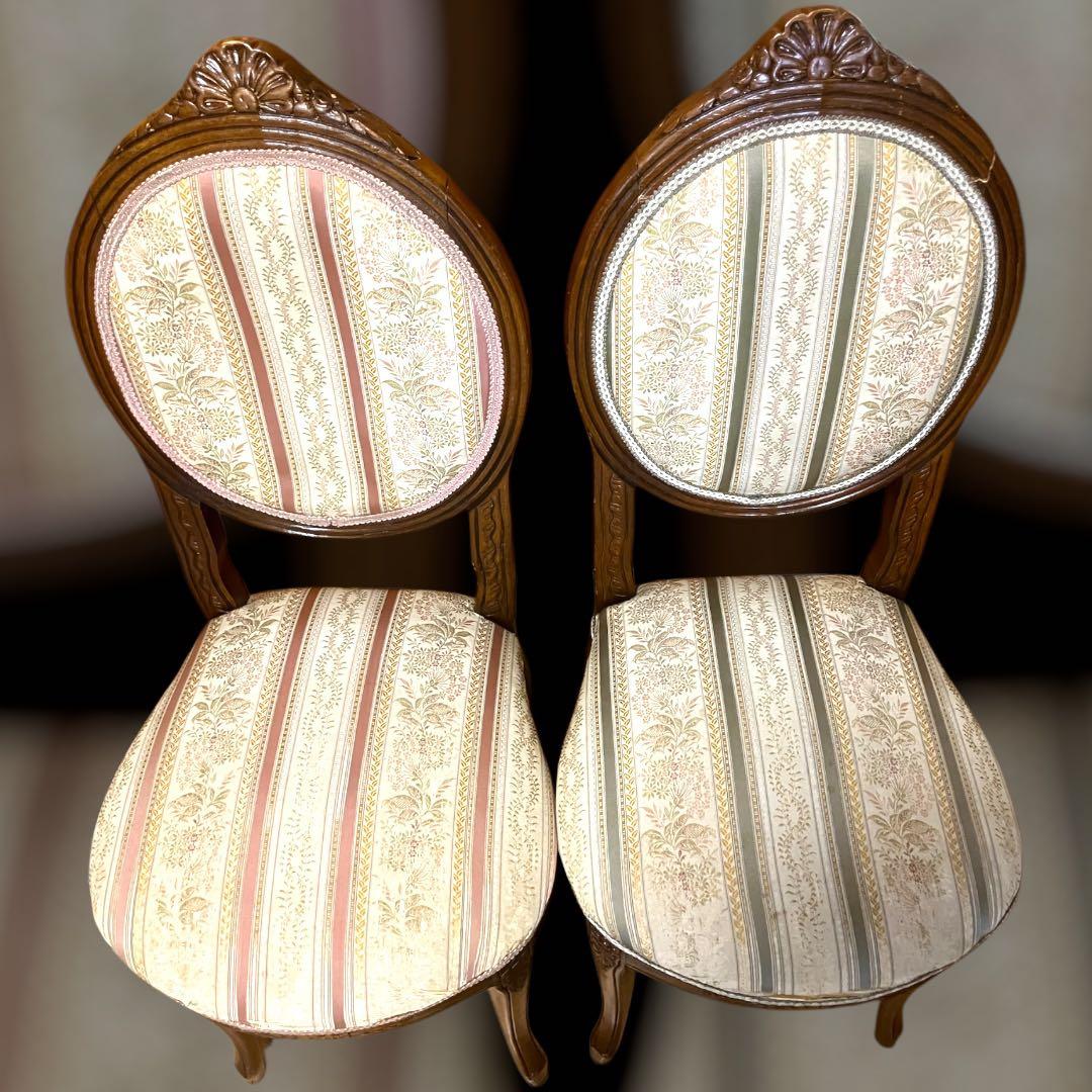 【ペア】フレンチアンティーク調チェア　ルイ16世様式　猫脚　クラシック花柄張り