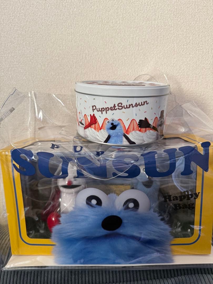 パペットスンスン　フィギュア　ハッピーバッグ　セブンイレブン+ケーキ缶