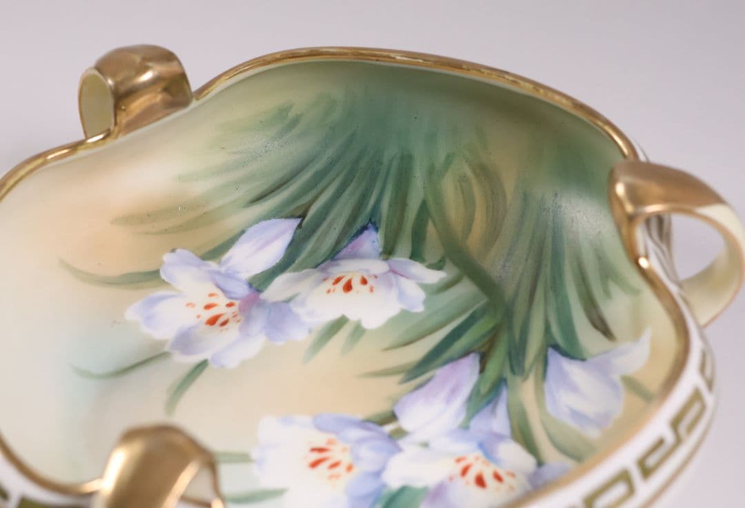 【CM307】オールドノリタケ 草花 三耳 皿 鉢 幅18.3cm 金彩 水仙