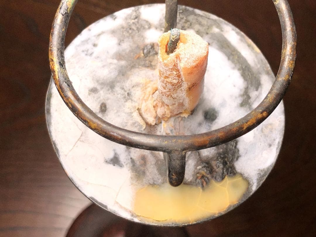 【 江戸期木製燭台 】　67.5ｃｍ　蝋燭残