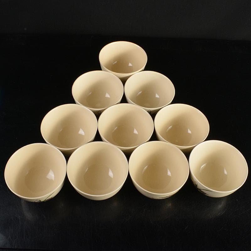 anko　鈴木清安作　色絵金彩　仁清菖蒲文数茶碗十客共箱　V　R7058B