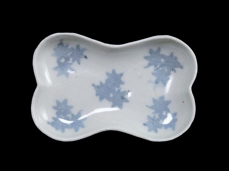 古伊万里　コンニャク印判　紅葉の図　糸巻形変形皿　江戸期　B008AS-CXe