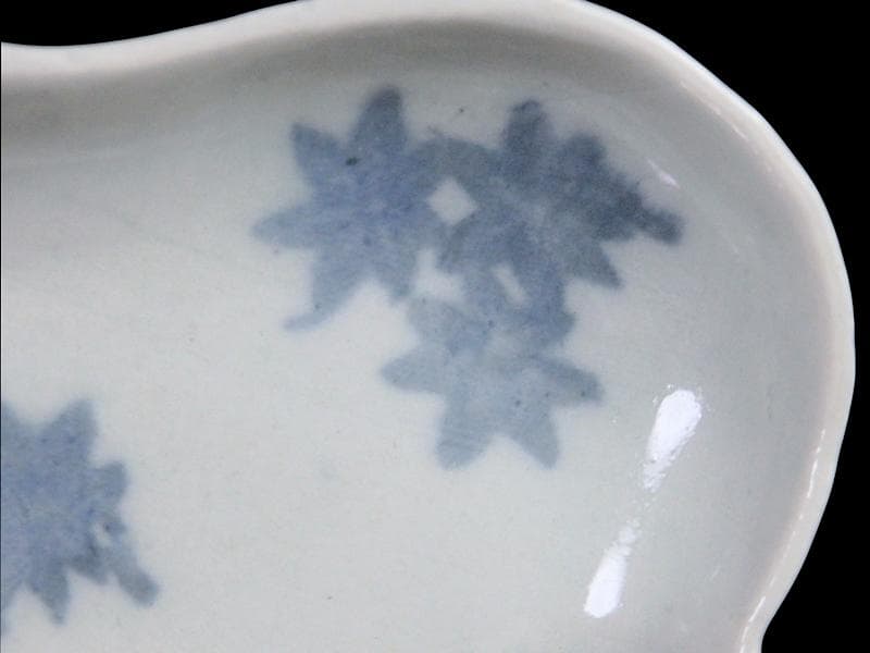 古伊万里　コンニャク印判　紅葉の図　糸巻形変形皿　江戸期　B008AS-CXe
