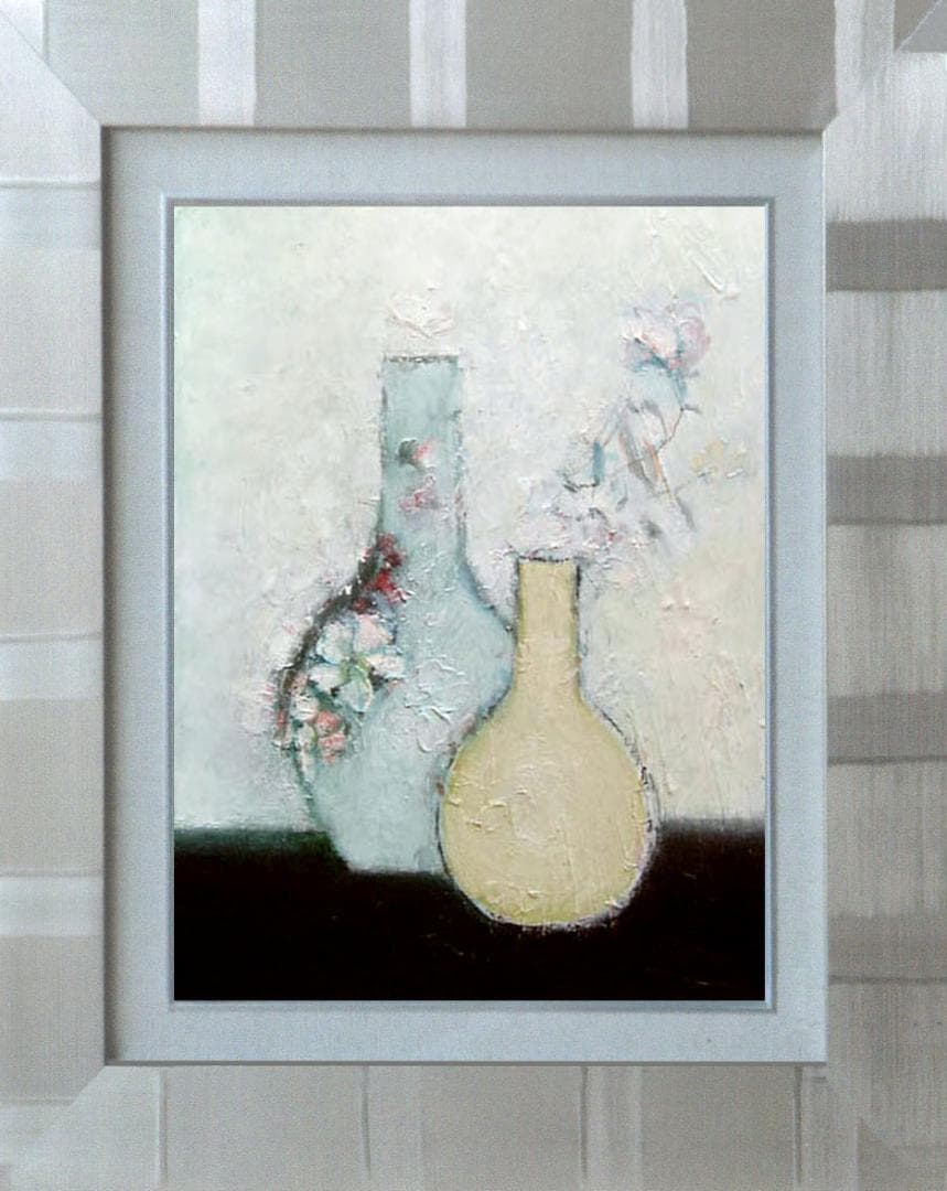 油絵 菅家令子 絵 絵画 インテリア 額付(白) uF6-111102 花 花瓶