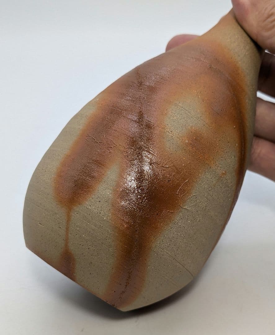 岡山県重要無形文化財 山本出 備前焼 緋襷一輪花入 用心箱 花瓶 花器 一輪挿し