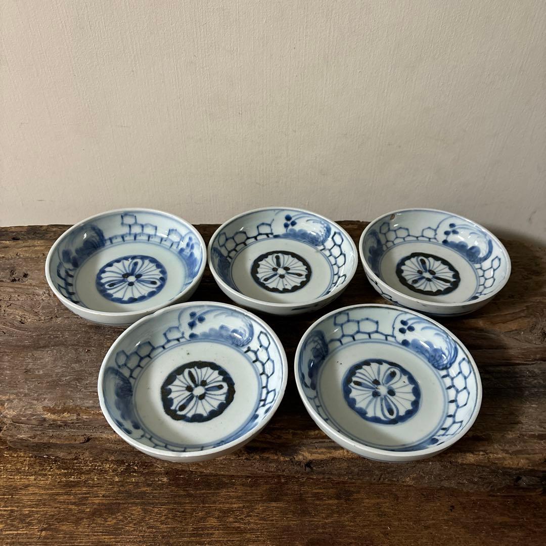 古伊万里膾皿　5点(窯傷有り)なます皿　古道具　アンティーク　検:白洲正子　李朝