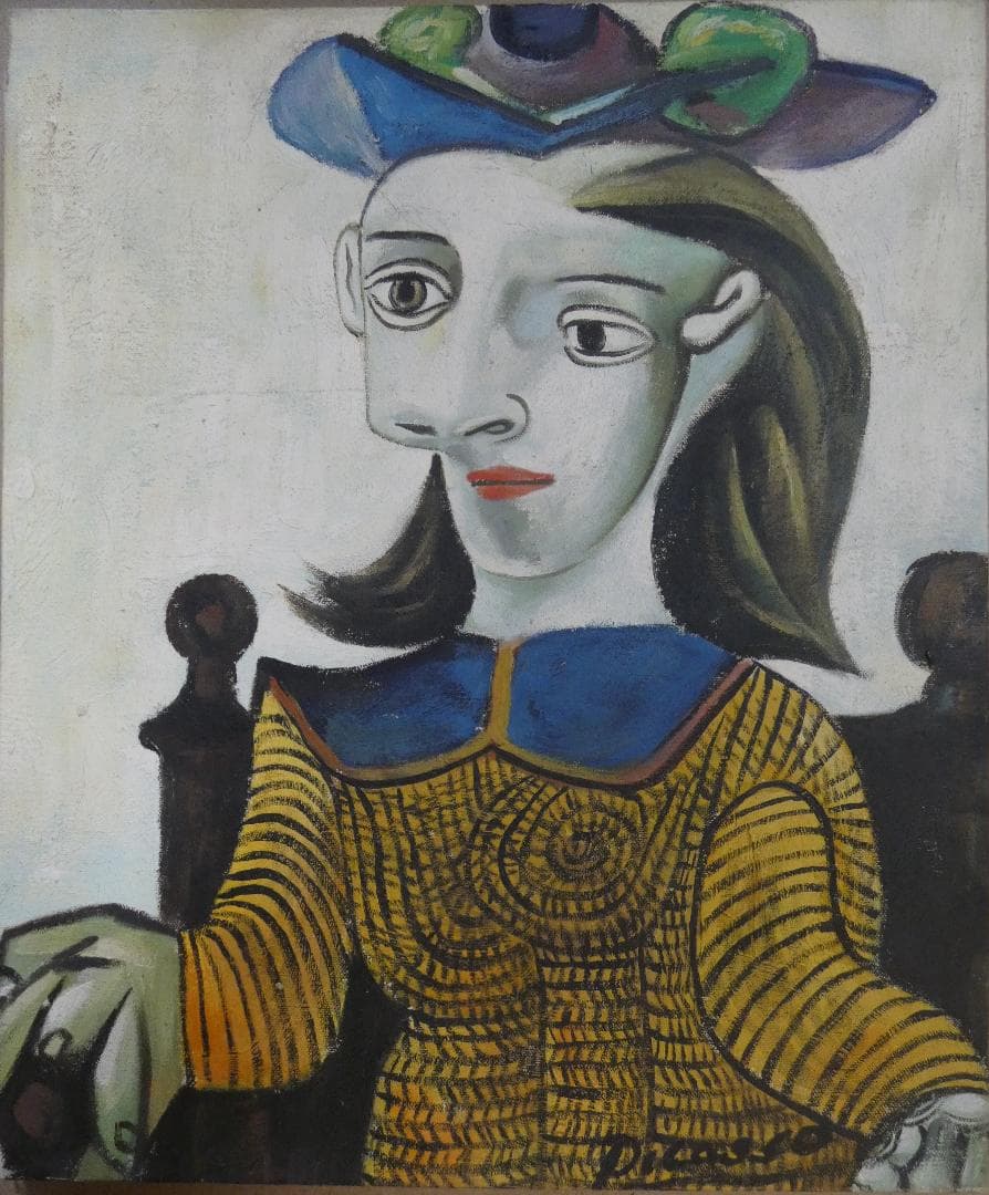 油絵 パブロ・ピカソ 【人物】手描き 肉筆 F8 額付き