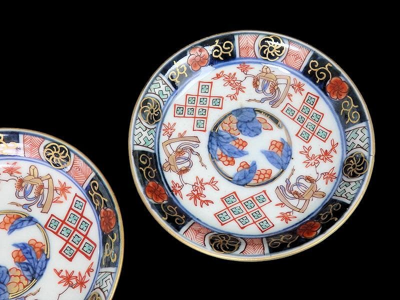 古伊万里　金襴手　烏帽子に紅葉の図　豆皿　手塩皿　２枚　E201AS-CPw