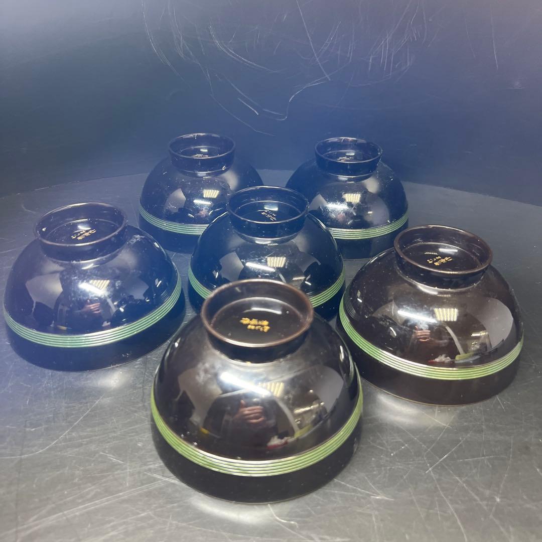 輪島塗　廣塚作　研ぎ出し蒔絵椀6客と蓋1点　身口径11.5㎝ 東Y8-0206①