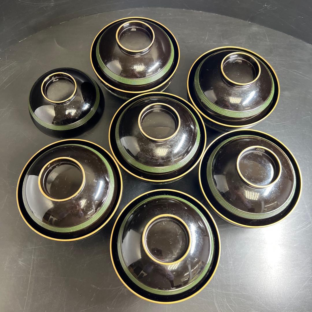 輪島塗　廣塚作　研ぎ出し蒔絵椀6客と蓋1点　身口径11.5㎝ 東Y8-0206①