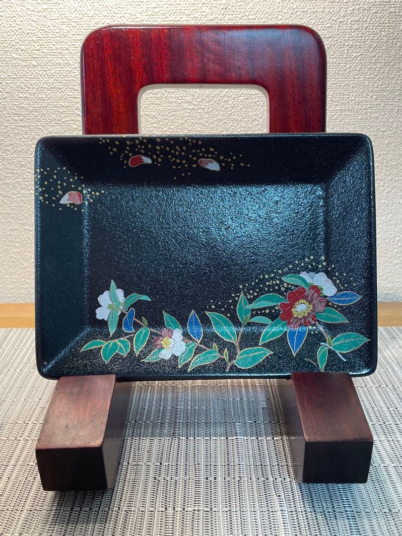 136桑野むつ子 京都 御所の花十二ヶ月【12月山茶花】抹茶椀・和陶皿 しおり付