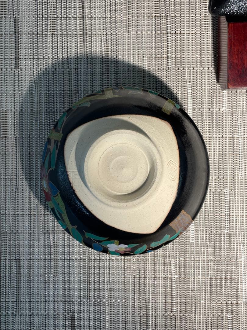 136桑野むつ子 京都 御所の花十二ヶ月【12月山茶花】抹茶椀・和陶皿 しおり付