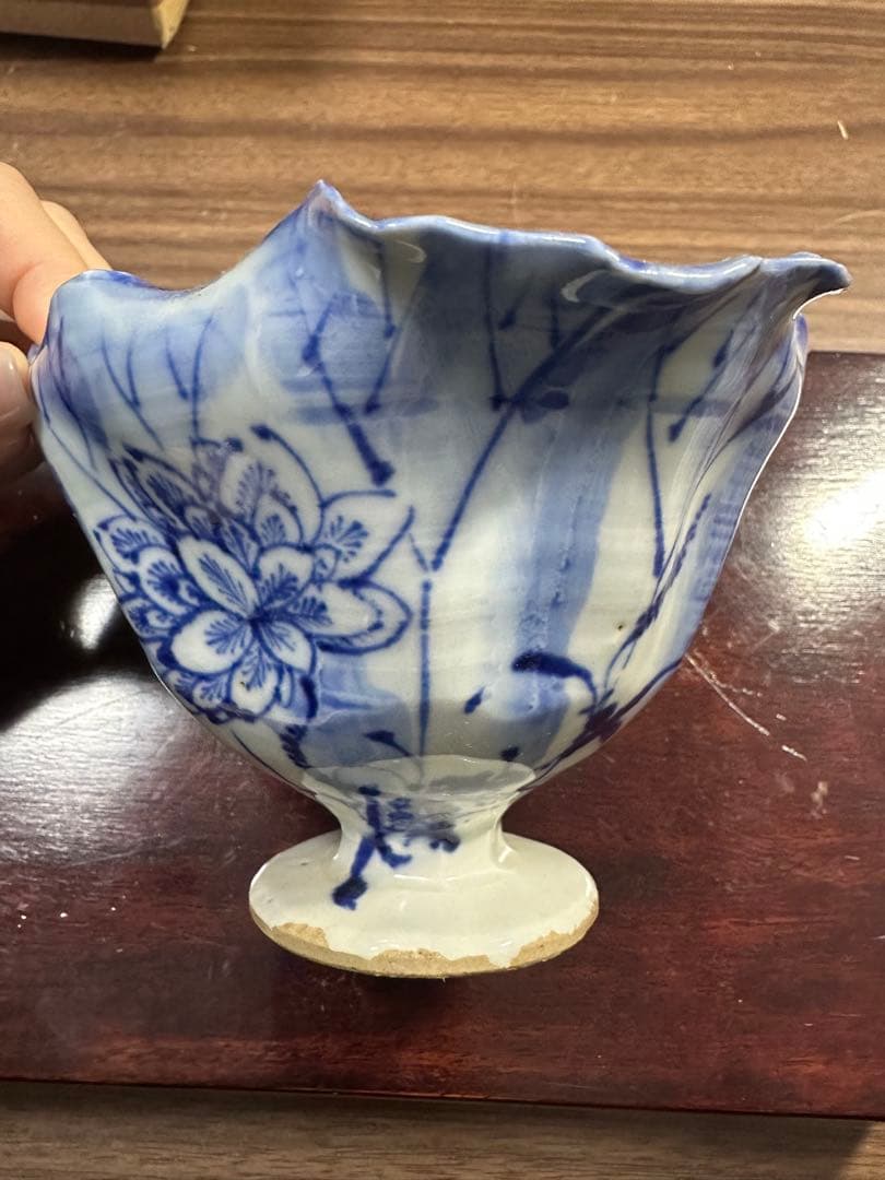 宮田亀寿造　蓮の葉文　青華建水　鉢