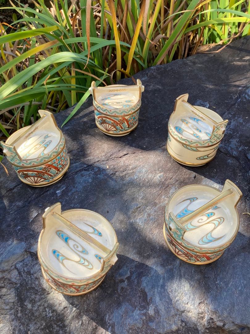 京都　アンティーク　素敵なやきもの　陶器　持ち手付き　小鉢5個セット