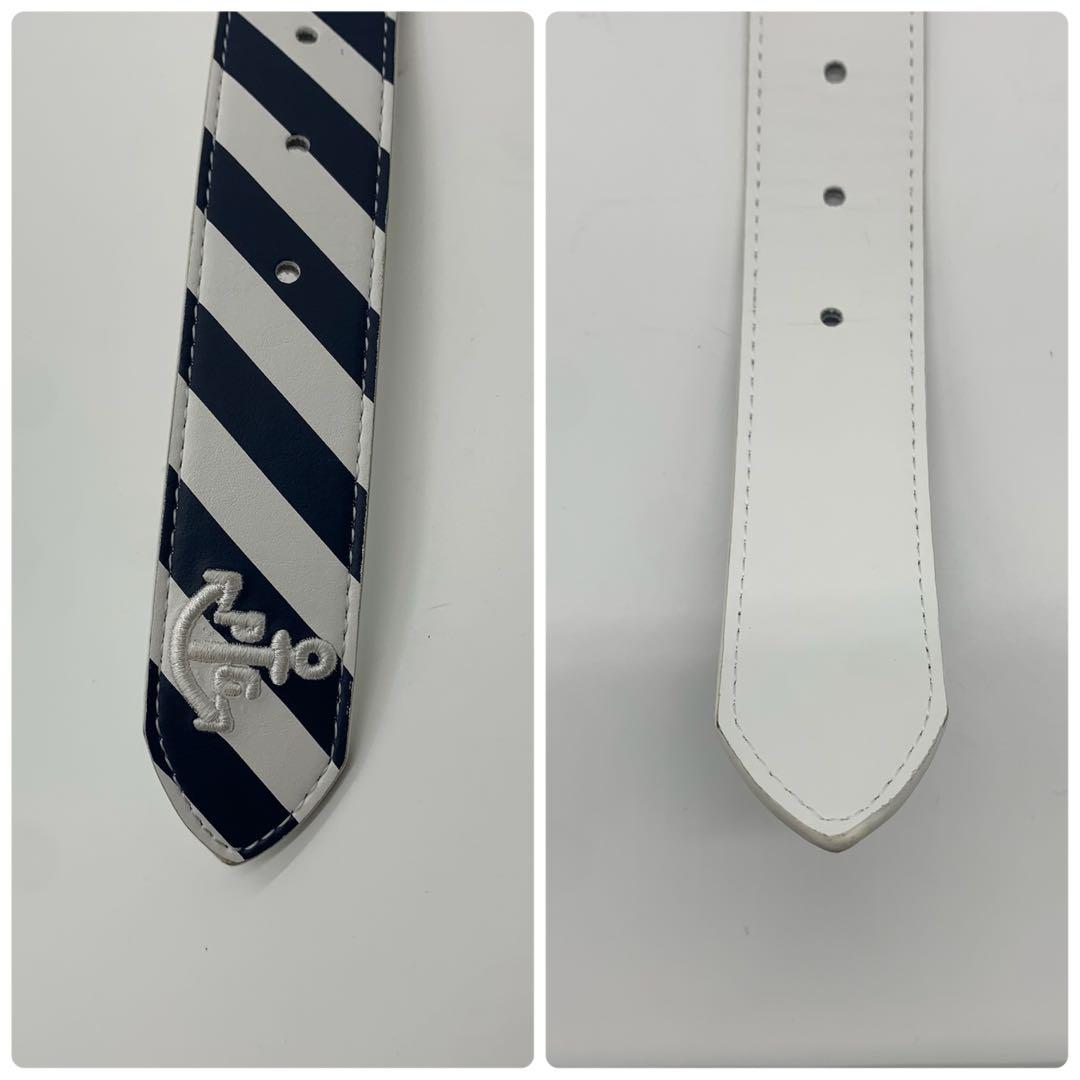 美品✨パーリーゲイツ ベルト ストライプ 刺繍ロゴ メンズ レザー ホワイト
