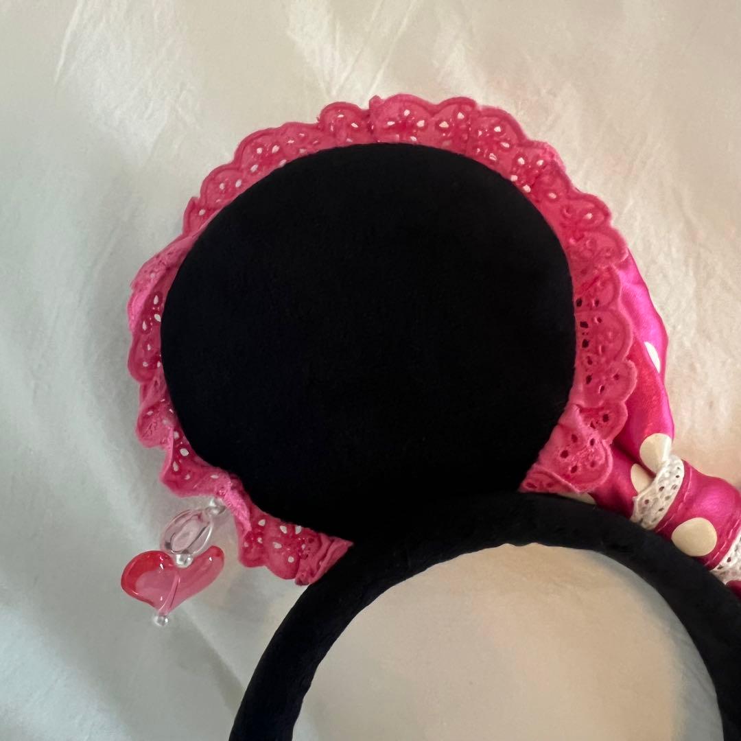 ディズニー　ミニー　水玉　ビーズ　カチューシャ　ピンク　イヤリング