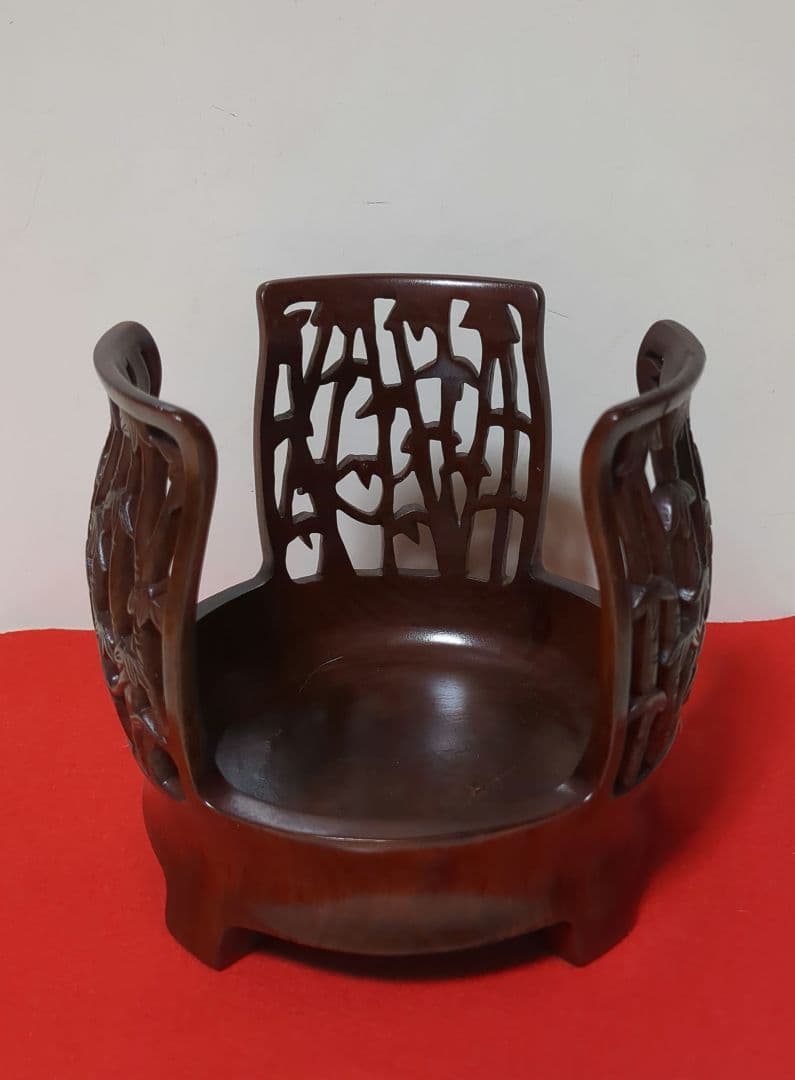 煎茶道具 紅木 竹林刻 炉台 アロマポット台 花台 等