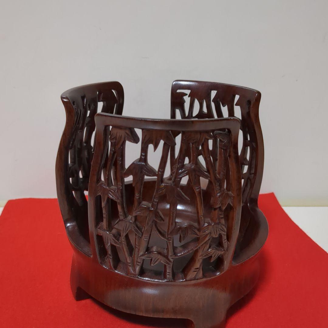 煎茶道具 紅木 竹林刻 炉台 アロマポット台 花台 等