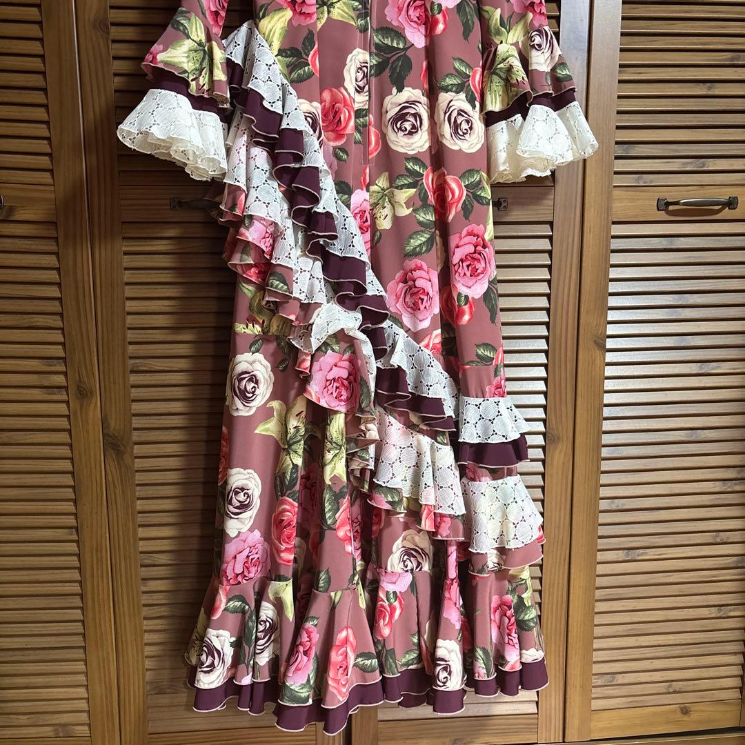 値下げ マリキータ 1点物 フラメンコワンピース 花柄 ピンク系 フラメンコ衣装