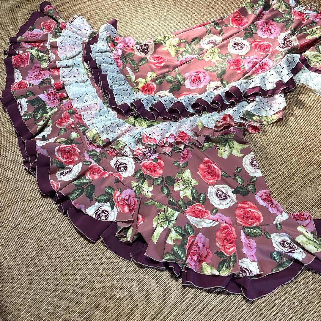 値下げ マリキータ 1点物 フラメンコワンピース 花柄 ピンク系 フラメンコ衣装