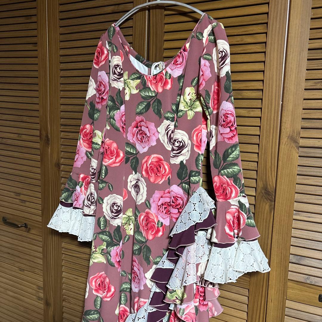 値下げ マリキータ 1点物 フラメンコワンピース 花柄 ピンク系 フラメンコ衣装