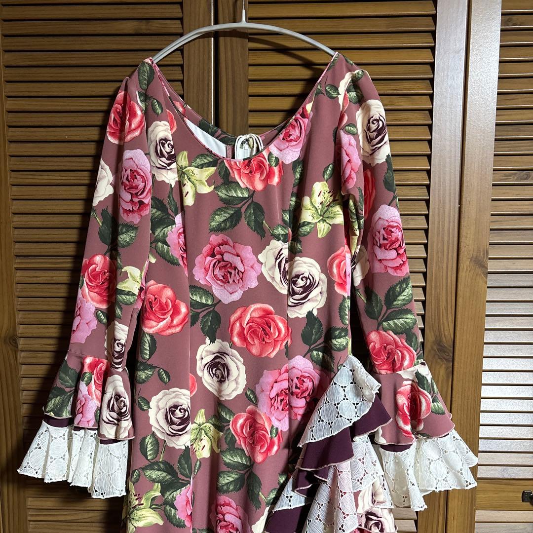 値下げ マリキータ 1点物 フラメンコワンピース 花柄 ピンク系 フラメンコ衣装