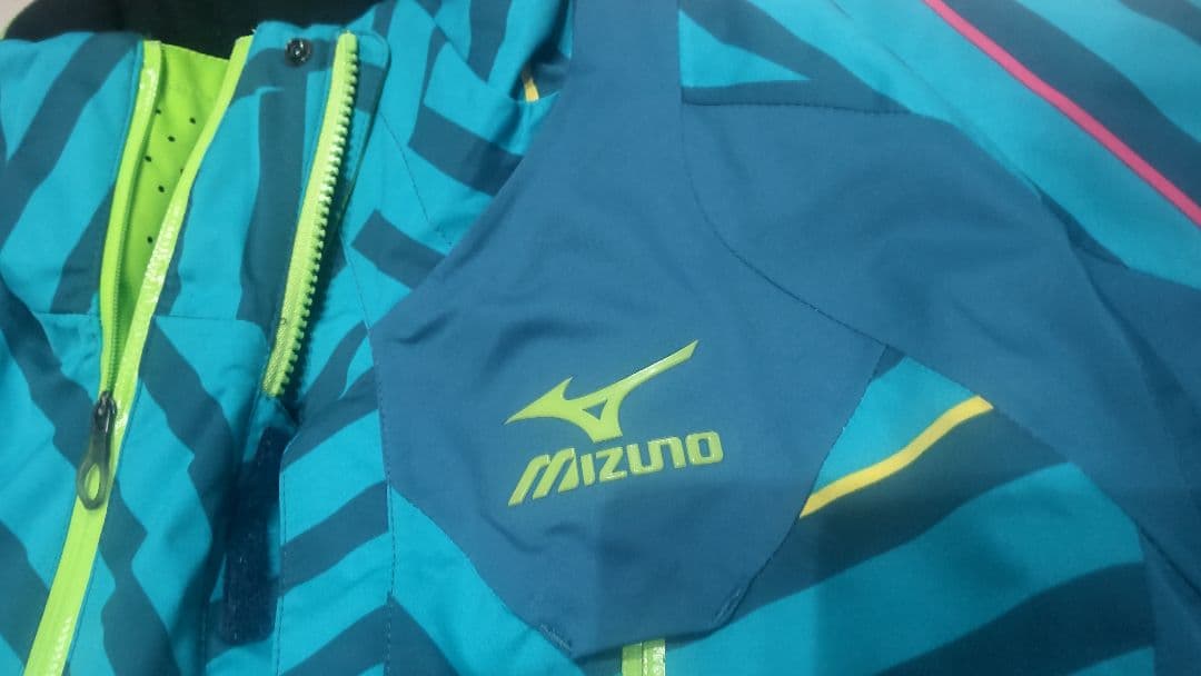 Mizuno スキーウェア Mサイズ 青緑ストライプ 上下セット
