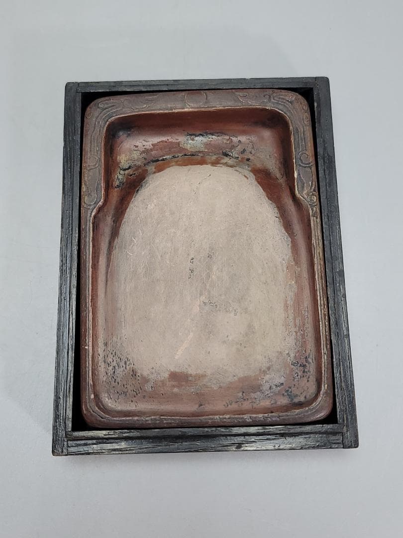 中国美術　書道具 紅澄泥双龍 文長方陶硯