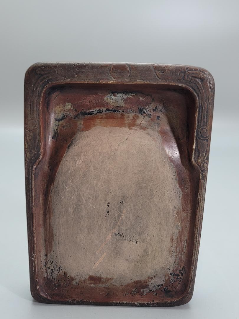 中国美術　書道具 紅澄泥双龍 文長方陶硯