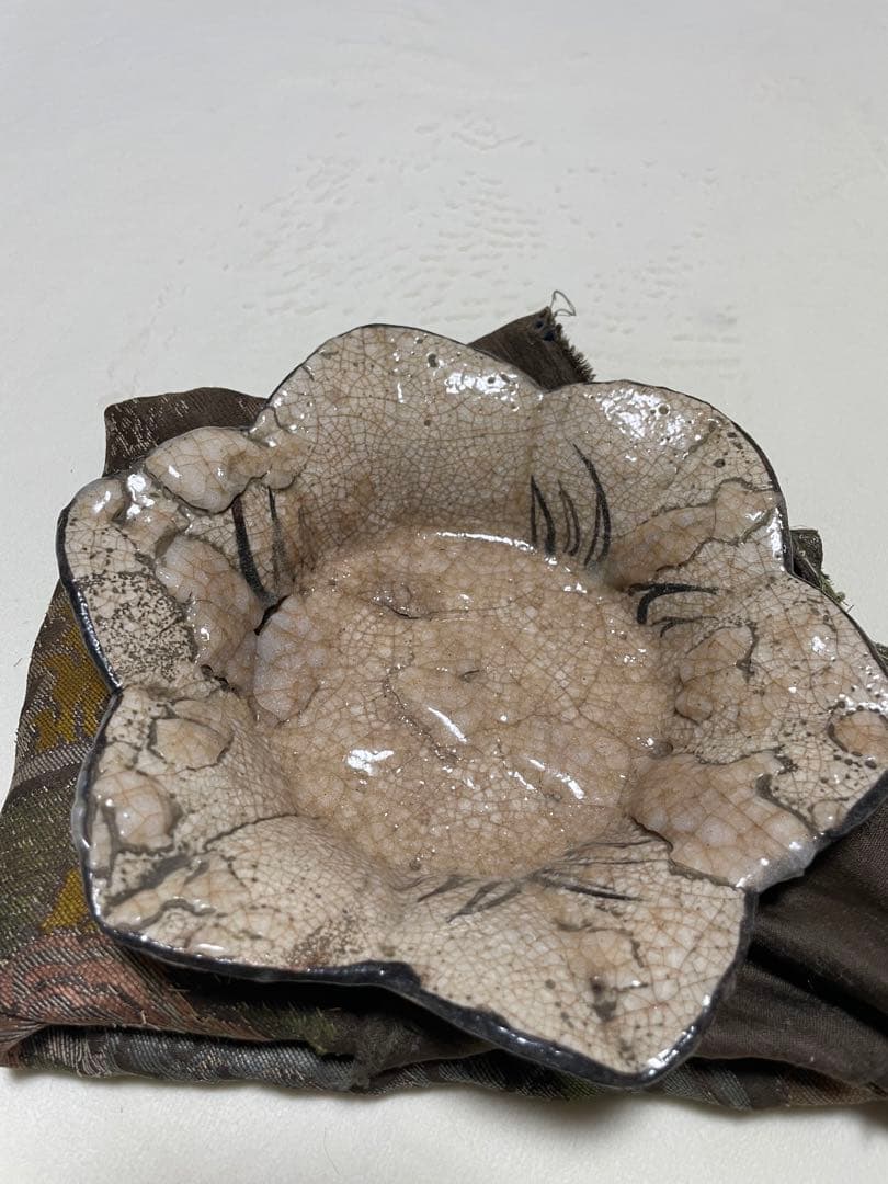 絵志野桔梗形菓子皿　江戸期　骨董品