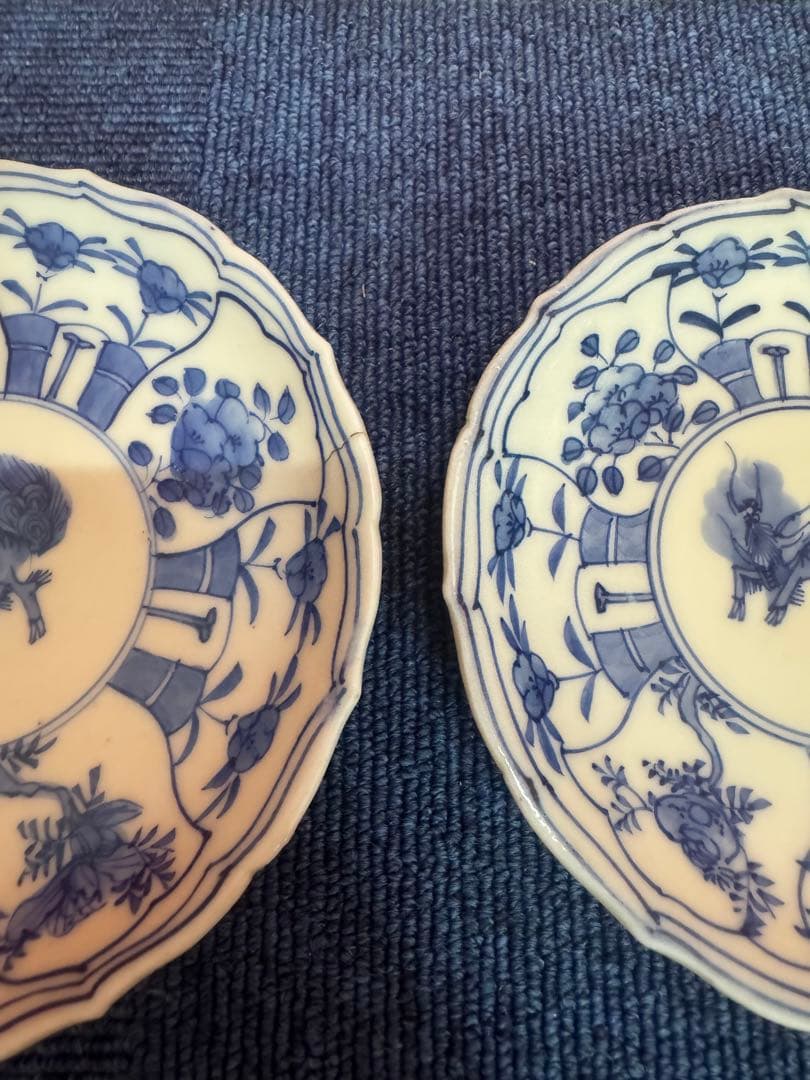 1857  古伊万里　染付青花　大明成化年製銘　皿　2客　時代