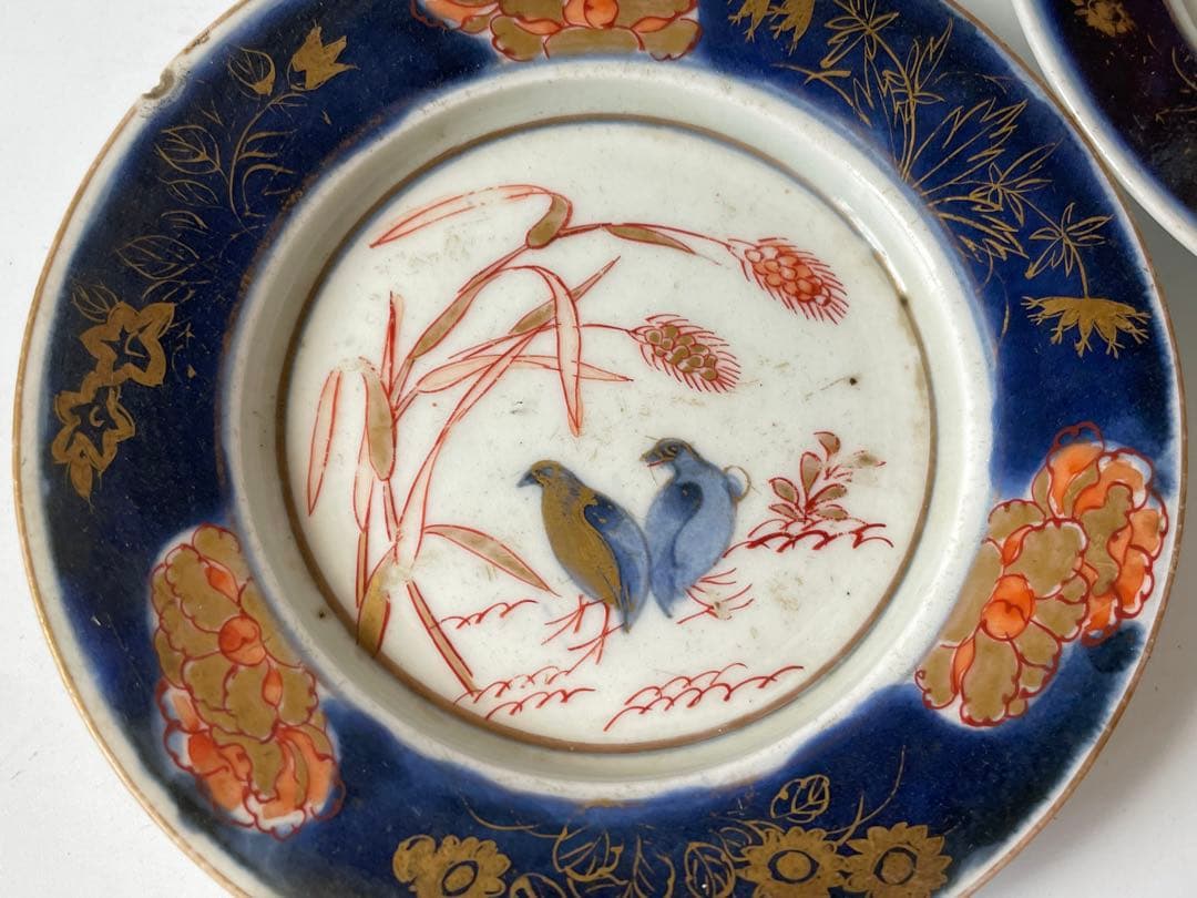 アンティーク　骨董　古伊万里　輸出手　金襴手　粟鶉図　小皿2枚