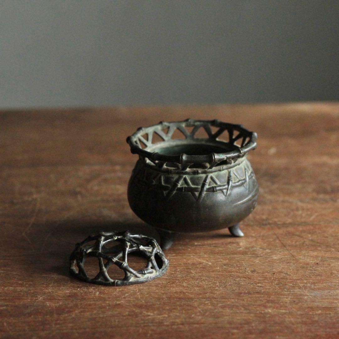 緑青のある 古銅 三足 香炉 古美術 古道具 アンティーク