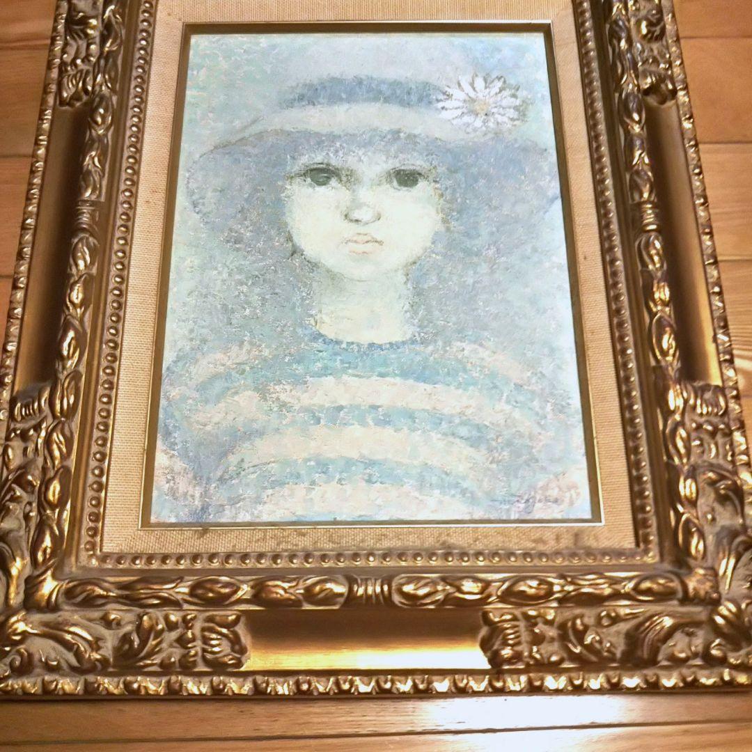 絵画、橋口美代子 麦わら帽子少女画