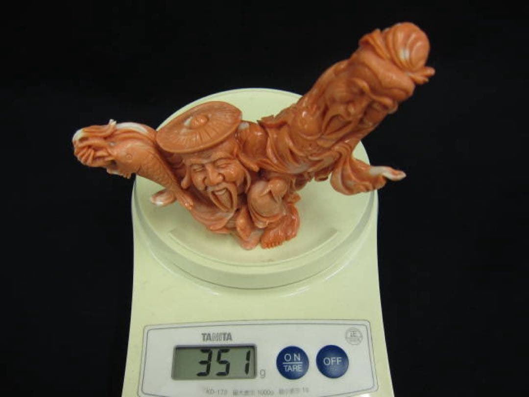 美術品　赤珊瑚　彫刻置物