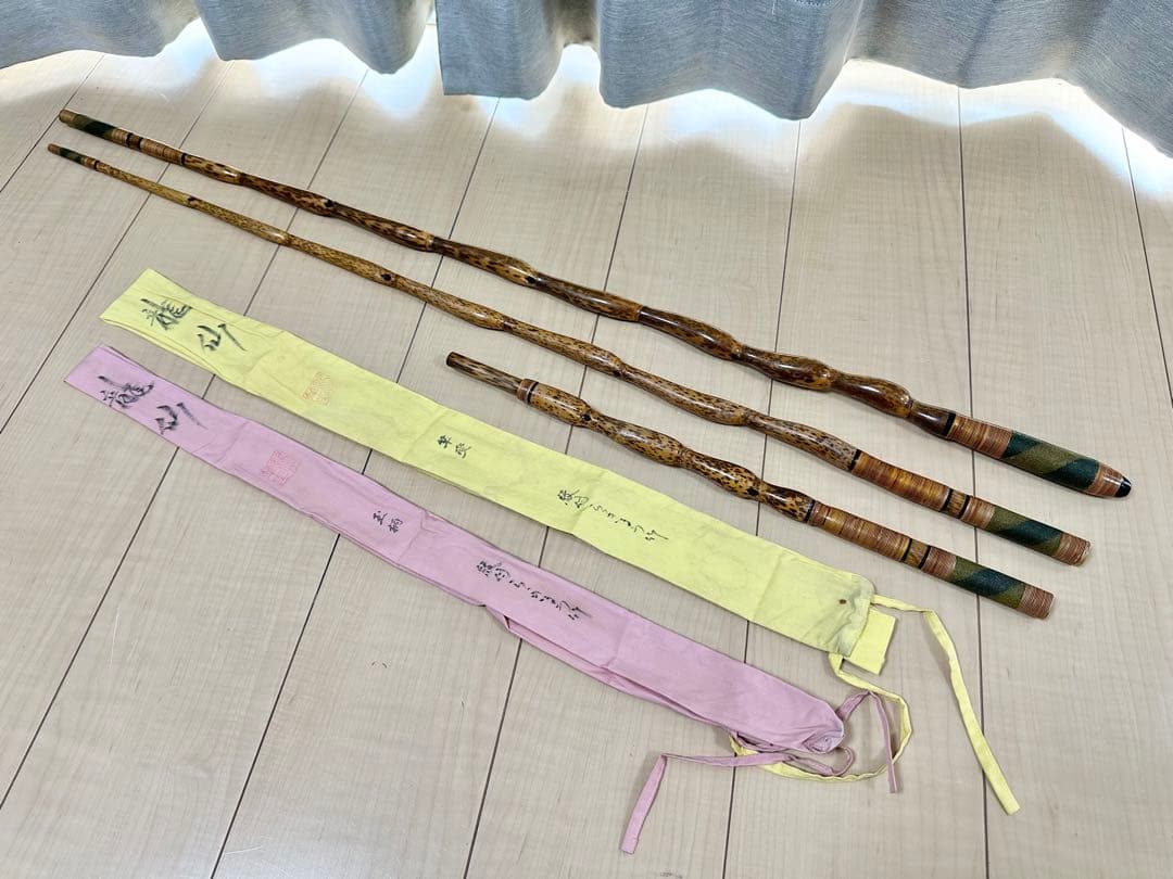 希少 へら釣り 龍仙 紋付竹 玉柄 竿受 セット　　0780