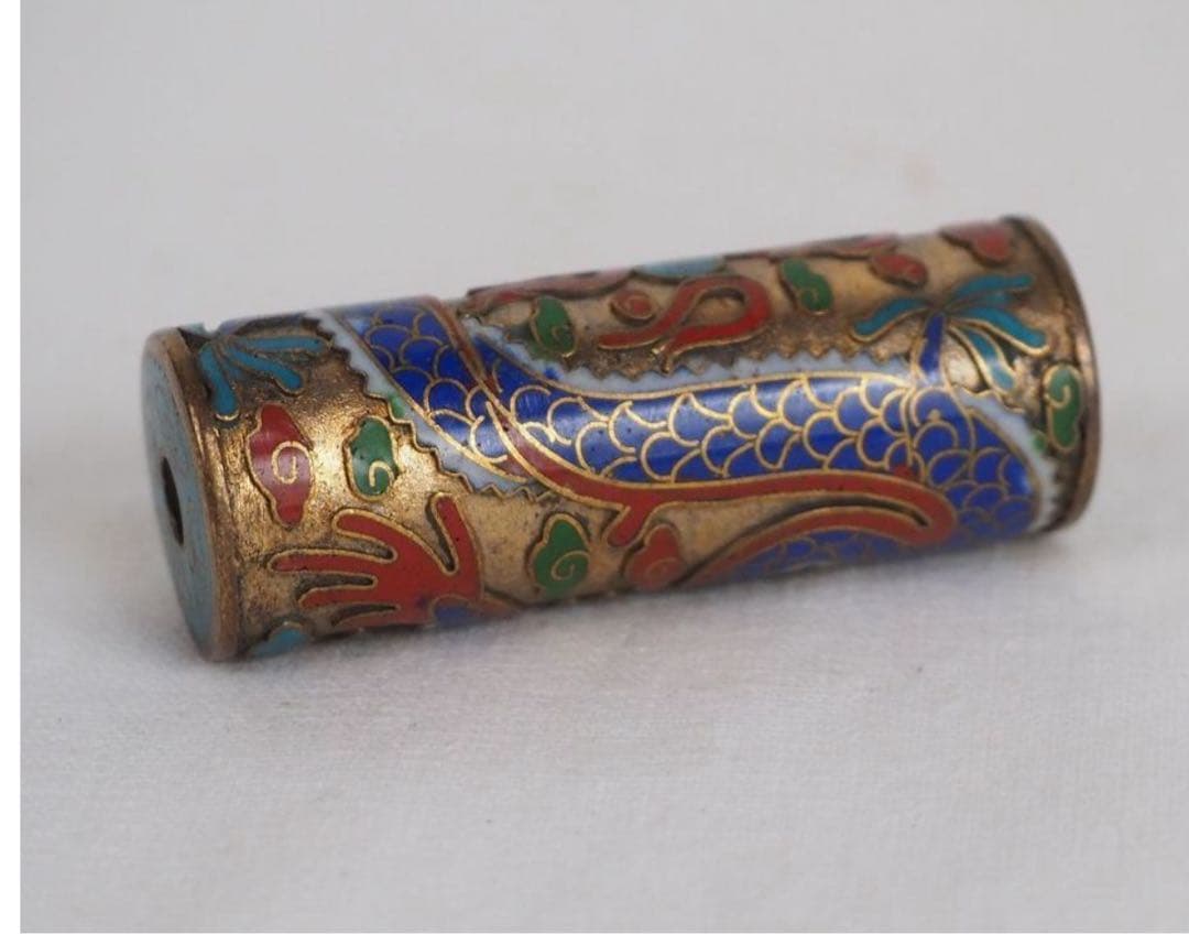 送料無料　送料無料　時代物　七宝龍文緒締玉　約4.1×1.5ｃｍ