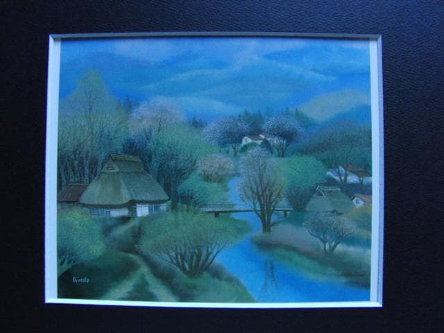 折本美祢子、里の流れ、希少な画集より、新品高級額・額装付