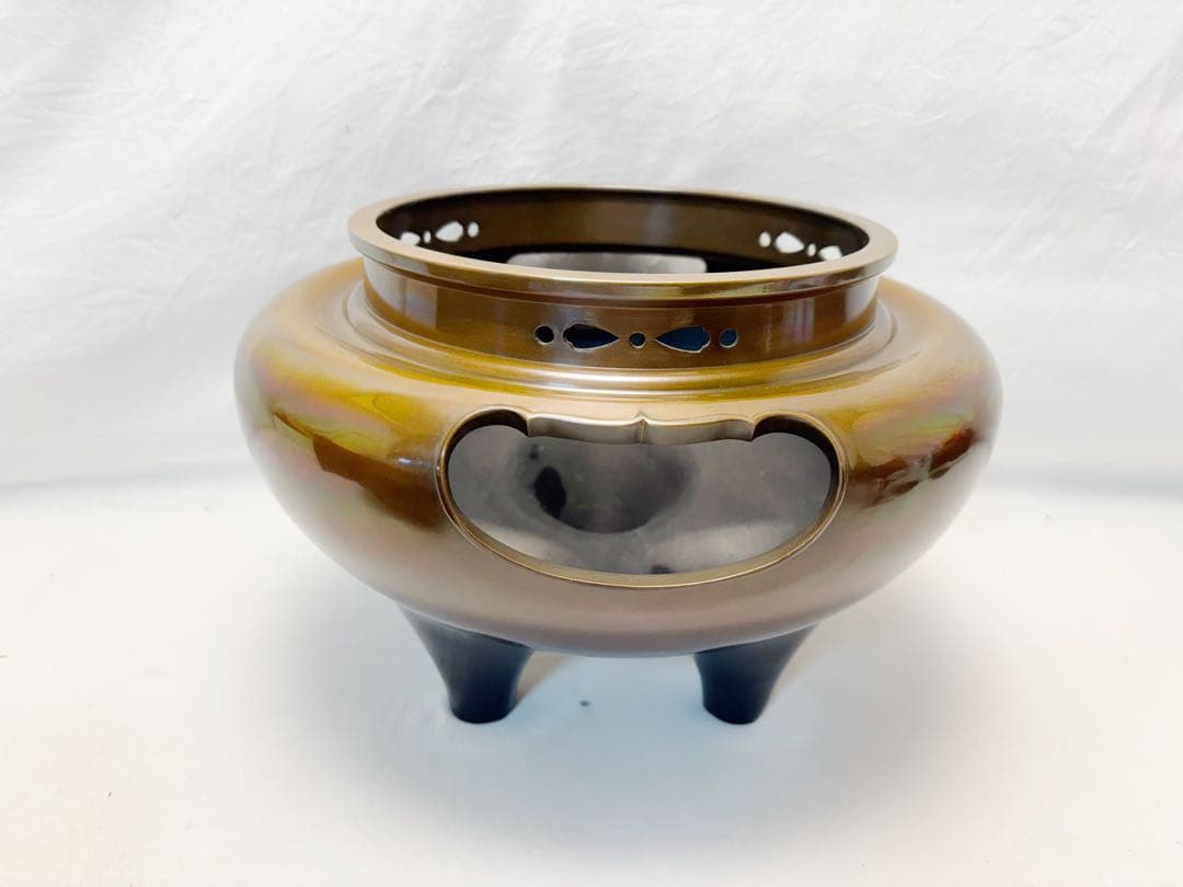 ほぼ未使用 茶道具 佐藤清光作 唐銅朝鮮風炉 真形釜添 釜印 敷板 風炉灰4個