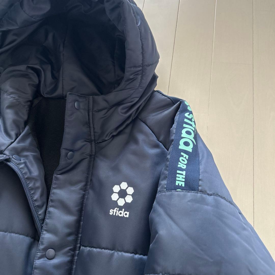 sfida フード付きネイビーキルティングベンチコート