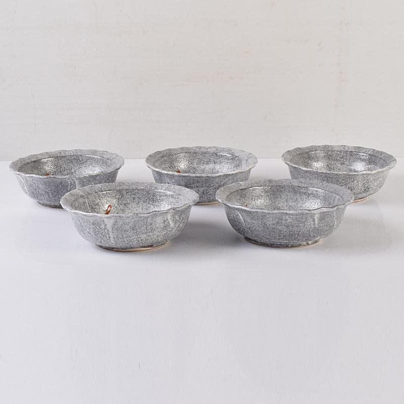 北大路魯山人作　布目紅葉小鉢　五客　共布　黒田陶々庵極め箱　F　R8458B