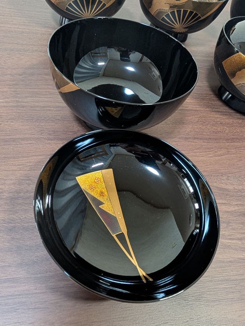 蒔絵　扇面　松竹梅　吸物椀　雑煮椀　煮物椀　５客セット　輪島塗